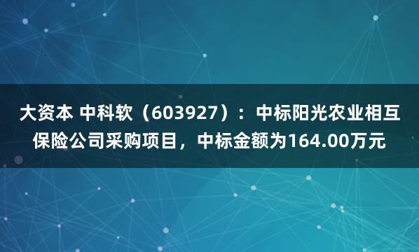 大资本 中科软（603927）：中标阳光农业相互保险公司采购项目，中标金额为164.00万元