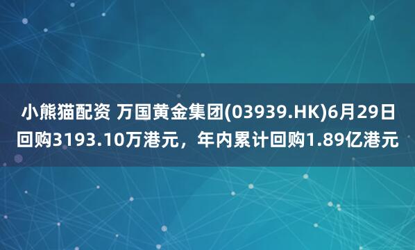 小熊猫配资 万国黄金集团(03939.HK)6月29日回购3193.10万港元，年内累计回购1.89亿港元